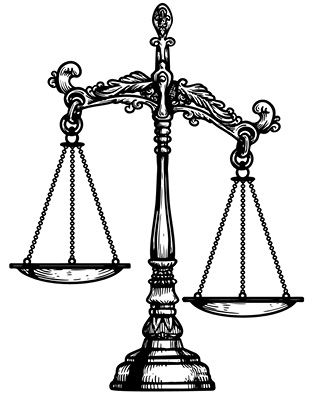 An ornate balance scale with two pans, symbolizing justice and fairness.